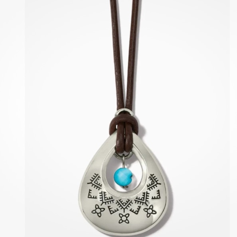 Brighton Mosaic Paseo Teardrop Silver & Turquoise Pendant Necklace Western Boho